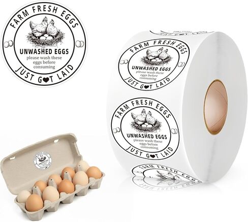 500Pcs Farm Fresh Egg Carton Stickers Labels, 1.7 Inch Self Adhesive Unwashed Eggs Lables for Farm Small Businesses and Chicken Farms Farmers Markets in Saudi Arabia