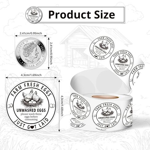 500Pcs Farm Fresh Egg Carton Stickers Labels, 1.7 Inch Self Adhesive Unwashed Eggs Lables for Farm Small Businesses and Chicken Farms Farmers Markets in Saudi Arabia
