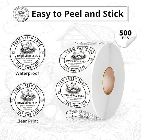 500Pcs Farm Fresh Egg Carton Stickers Labels, 1.7 Inch Self Adhesive Unwashed Eggs Lables for Farm Small Businesses and Chicken Farms Farmers Markets in Saudi Arabia