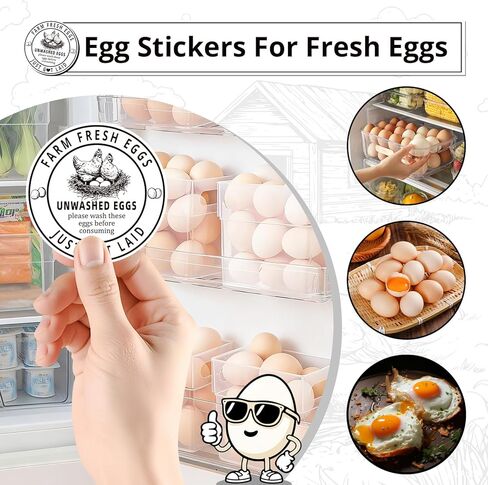 500Pcs Farm Fresh Egg Carton Stickers Labels, 1.7 Inch Self Adhesive Unwashed Eggs Lables for Farm Small Businesses and Chicken Farms Farmers Markets in Saudi Arabia