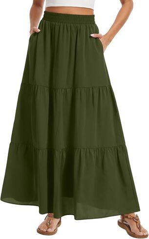 AYIFU Women's Summer Boho Maxi Skirt Flowy Tiered A-Line High Waist Pleated Long Skirts with Pockets for Beach Vacation in Saudi Arabia