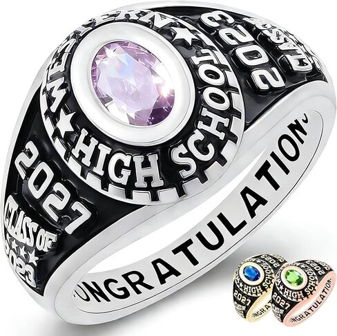 خواتم فئة مخصصة - خواتم جوهرة الميلاد مخصصة من الذهب عيار 10 قيراط أو الفضة الإسترلينية 925، مقاس 5-15 للنساء in Kuwait