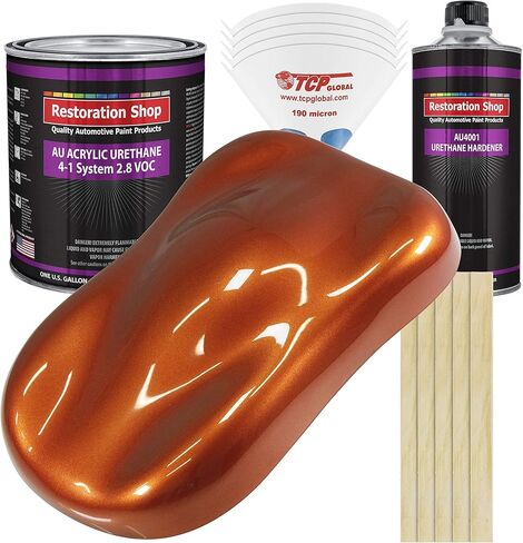Restoration Shop - Inferno Orange Pearl Metallic Acrylic Urethane Auto Paint - Complete Gallon Paint Kit - Professional Single Stage High Gloss Automotive, Car, Truck Coating, 4:1 Mix Ratio, 2.8 VOC in Saudi Arabia