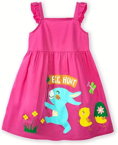 Girl's Sleeveless Rose red Pure Cotton Camisole Dress, Suitable for Children Aged 18 Months to 2-7 Years Old in Saudi Arabia