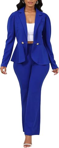 بدلة بناطيل من Aro Lora للنساء ملابس عمل أنيقة مكشكشة مفتوحة من الأمام، بدلة عمل مكتبية in Kuwait