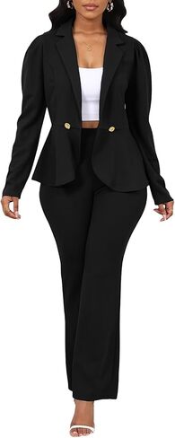 Aro Lora Pant Suits for Women Dressy Business Outfits Ruffle Open Front Blazer Pantsuits Office Work Sets in Saudi Arabia