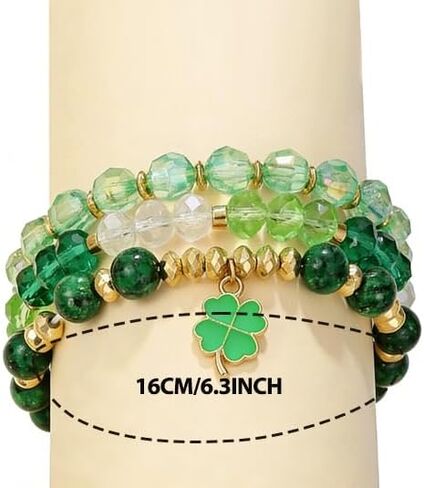 3 Pack Beaded Bracelet Stackable Christmas Thanksgiving St. Patrick’s Day, Lucky Green Beaded Bracelet, Festive Jewelry Gifts for Women in Saudi Arabia