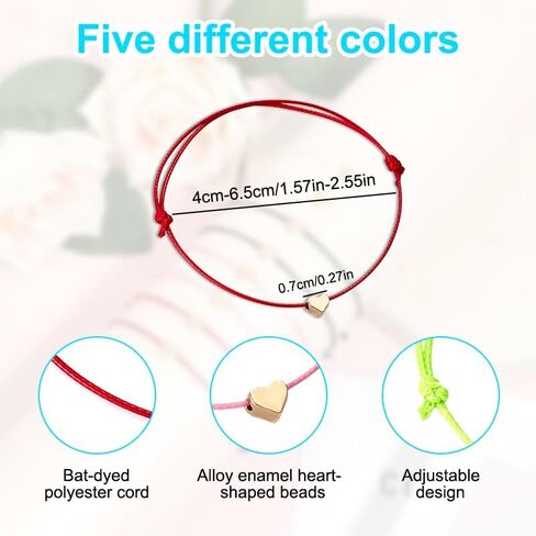 5PCS Couple Heart Charm Bracelet with Adjustable String, Love Heart Shape Beads String, Simple Hand Rope Jewelry Decor, Gift for Women Men Family Friends in Saudi Arabia