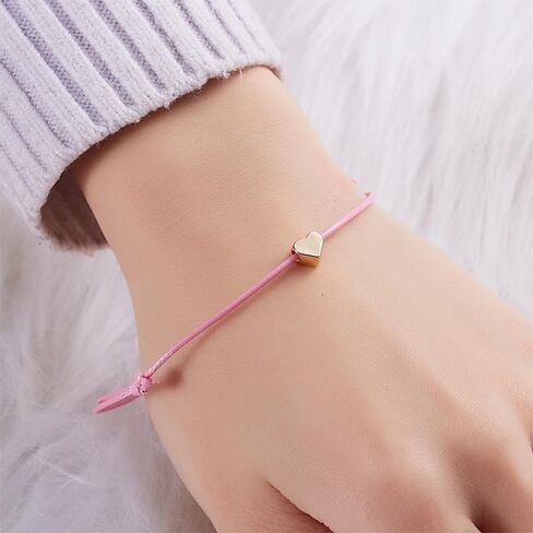5PCS Couple Heart Charm Bracelet with Adjustable String, Love Heart Shape Beads String, Simple Hand Rope Jewelry Decor, Gift for Women Men Family Friends in Saudi Arabia