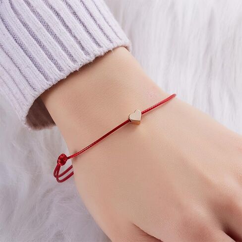 5PCS Couple Heart Charm Bracelet with Adjustable String, Love Heart Shape Beads String, Simple Hand Rope Jewelry Decor, Gift for Women Men Family Friends in Saudi Arabia