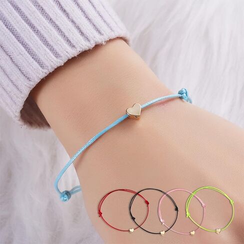 5PCS Couple Heart Charm Bracelet with Adjustable String, Love Heart Shape Beads String, Simple Hand Rope Jewelry Decor, Gift for Women Men Family Friends in Saudi Arabia