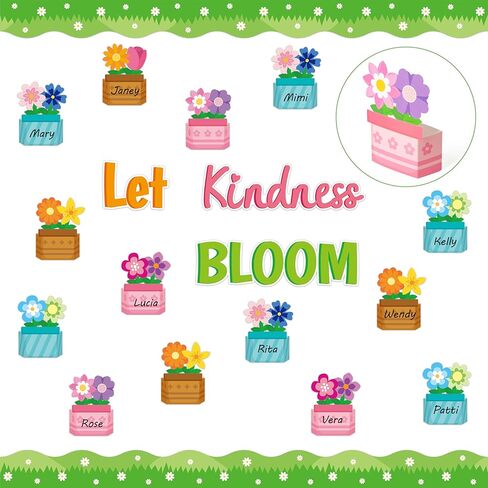 BeYumi Spring Flowers Bulletin Board - 63Pcs Back to School Let Kindness Bloom Bulletin Board 3D Flower Pot Cutouts Grass Border Trim Classroom Preschool Kindergarten Chalkboard Decoration Supplies in Saudi Arabia