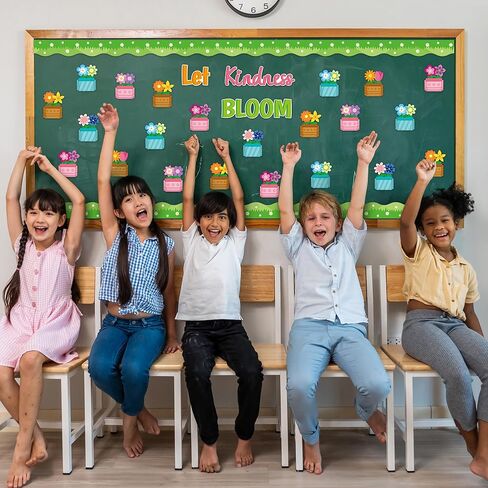 BeYumi Spring Flowers Bulletin Board - 63Pcs Back to School Let Kindness Bloom Bulletin Board 3D Flower Pot Cutouts Grass Border Trim Classroom Preschool Kindergarten Chalkboard Decoration Supplies in Saudi Arabia