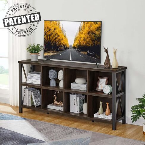 FATORRI 8 Cube Storage Organizer Bookshelf, 62 Inch Rustic Wood Horizontal Bookcase, Industrial Cube Long Book Shelf for Living Room (Walnut Brown) in Saudi Arabia