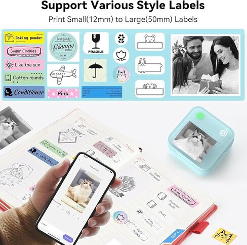 Label Maker Machine - Portable Bluetooth Mini Label Printer - Smartphone Handheld Thermal Sticker Small Labeler Multiple Templates Font Icon Inkless Custom Label for Home Kids School Items in Saudi Arabia