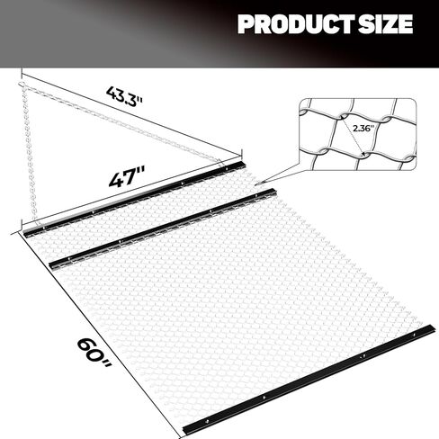FAHKNS 4' x 5' Drag Harrow, Rust-Resistant Chain Driveway Grader with Front and Rear Ttrays, Heavy Duty Field Leveler, UTV Tractor Attachment for Landscape Leveling Gravel Driveway Farm Field Garden in Saudi Arabia