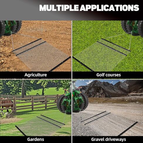 FAHKNS 4' x 5' Drag Harrow, Rust-Resistant Chain Driveway Grader with Front and Rear Ttrays, Heavy Duty Field Leveler, UTV Tractor Attachment for Landscape Leveling Gravel Driveway Farm Field Garden in Saudi Arabia