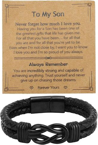 To My Son Bracelet, Leather Braided Bracelet from Mom Dad Love Jewelry Gifts for Men Son Birthday Anniversary Christmas in Saudi Arabia