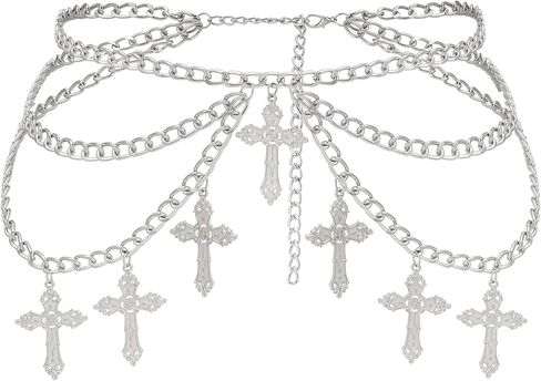 Milakoo Cross Pendant Waist Chains for Women Y2K Goth Punk Style Multilayer Chain Belt Grunge Cross Belt in Saudi Arabia