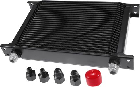 مجموعة واحدة من 25 صفًا من مبرد زيت ناقل الحركة العالمي - مقطورات شاحنة RV Trans Oil Cooler محرك مبرد زيت المبرد مع محول 6AN 8AN سبائك الألومنيوم استبدال العنصر الأسود in Kuwait