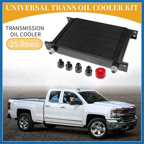 مجموعة واحدة من 25 صفًا من مبرد زيت ناقل الحركة العالمي - مقطورات شاحنة RV Trans Oil Cooler محرك مبرد زيت المبرد مع محول 6AN 8AN سبائك الألومنيوم استبدال العنصر الأسود in Kuwait