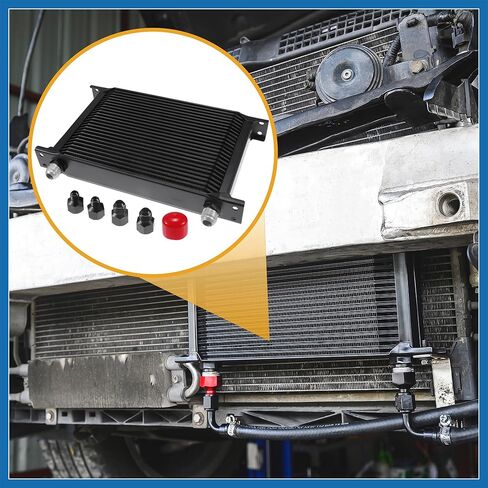 مجموعة واحدة من 25 صفًا من مبرد زيت ناقل الحركة العالمي - مقطورات شاحنة RV Trans Oil Cooler محرك مبرد زيت المبرد مع محول 6AN 8AN سبائك الألومنيوم استبدال العنصر الأسود in Kuwait