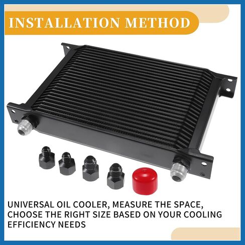 مجموعة واحدة من 25 صفًا من مبرد زيت ناقل الحركة العالمي - مقطورات شاحنة RV Trans Oil Cooler محرك مبرد زيت المبرد مع محول 6AN 8AN سبائك الألومنيوم استبدال العنصر الأسود in Kuwait
