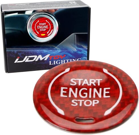 غطاء زر تشغيل/إيقاف تشغيل المحرك بدون مفتاح من ألياف الكربون الحقيقية باللون الأحمر من iJDMTOY متوافق مع كورفيت 2020-up C8 in Kuwait