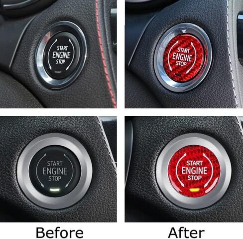 غطاء زر تشغيل/إيقاف تشغيل المحرك بدون مفتاح من ألياف الكربون الحقيقية باللون الأحمر من iJDMTOY متوافق مع كورفيت 2020-up C8 in Kuwait