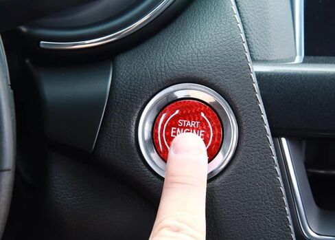 غطاء زر تشغيل/إيقاف تشغيل المحرك بدون مفتاح من ألياف الكربون الحقيقية باللون الأحمر من iJDMTOY متوافق مع كورفيت 2020-up C8 in Kuwait