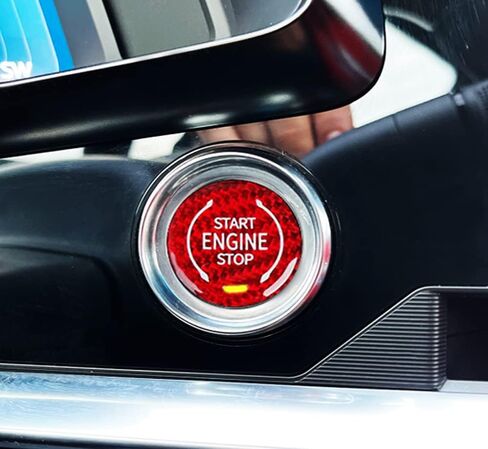 غطاء زر تشغيل/إيقاف تشغيل المحرك بدون مفتاح من ألياف الكربون الحقيقية باللون الأحمر من iJDMTOY متوافق مع كورفيت 2020-up C8 in Kuwait