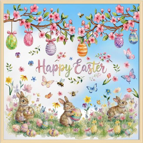 Xzentira 6 ورقات نافذة عيد الفصح تلتصق بنافذة شجرة بيض الأرنب لتزيين حفلات عيد الفصح وإعدادات أحداث الربيع وديكورات نوافذ المكتب in Kuwait