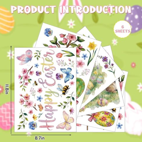 Xzentira 6 ورقات نافذة عيد الفصح تلتصق بنافذة شجرة بيض الأرنب لتزيين حفلات عيد الفصح وإعدادات أحداث الربيع وديكورات نوافذ المكتب in Kuwait