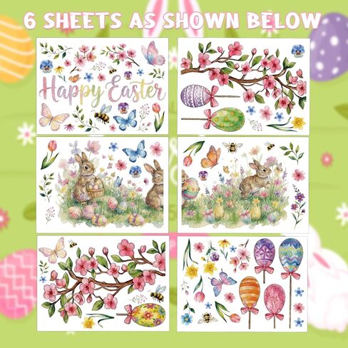 Xzentira 6 ورقات نافذة عيد الفصح تلتصق بنافذة شجرة بيض الأرنب لتزيين حفلات عيد الفصح وإعدادات أحداث الربيع وديكورات نوافذ المكتب in Kuwait