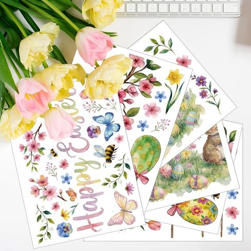 Xzentira 6 ورقات نافذة عيد الفصح تلتصق بنافذة شجرة بيض الأرنب لتزيين حفلات عيد الفصح وإعدادات أحداث الربيع وديكورات نوافذ المكتب in Kuwait