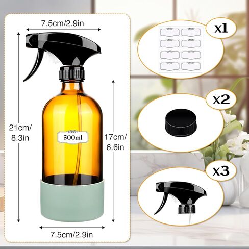 عبوتان من زجاجات رذاذ زجاجية سعة 16 أونصة، حاويات فارغة قابلة لإعادة الملء مع غلاف من السيليكون، مجموعات زجاجات رذاذ فوهة قابلة للتعديل للتنظيف والزيوت العطرية والشعر (العنبر) in Kuwait