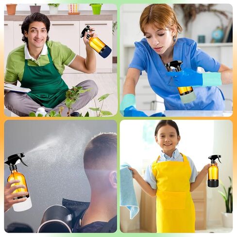 عبوتان من زجاجات رذاذ زجاجية سعة 16 أونصة، حاويات فارغة قابلة لإعادة الملء مع غلاف من السيليكون، مجموعات زجاجات رذاذ فوهة قابلة للتعديل للتنظيف والزيوت العطرية والشعر (العنبر) in Kuwait