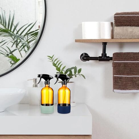 عبوتان من زجاجات رذاذ زجاجية سعة 16 أونصة، حاويات فارغة قابلة لإعادة الملء مع غلاف من السيليكون، مجموعات زجاجات رذاذ فوهة قابلة للتعديل للتنظيف والزيوت العطرية والشعر (العنبر) in Kuwait