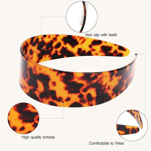 Tortoise Shell Headband with Teeth for Women, Wide Acetate Leopard Plastic Hair Band for Women's Hair No Headache No Slip in Saudi Arabia