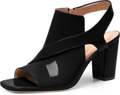 Women's Chunky Heel Pumps - 3.2" Block Heel, Square Toe Strappy Sandals with Buckle, Open Toe Dress Shoes for Party, Wedding, Casual Wear in Saudi Arabia