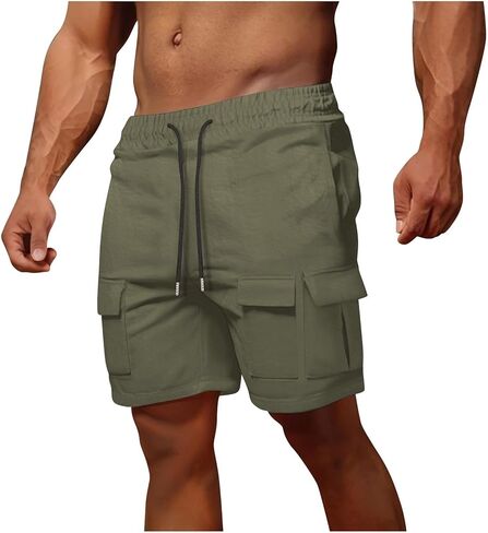 Dgoopd Men's Cargo Shorts Elastic Waistband Drawstring Big and Tall Work Shorts Outdoor Summer Hiking Cropped Cargo Pants in Saudi Arabia