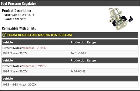 Fuel Pressure Regulator - Compatible with 1984-1989 Nissan 300ZX (from 07/1983 to 01/1989) in Saudi Arabia