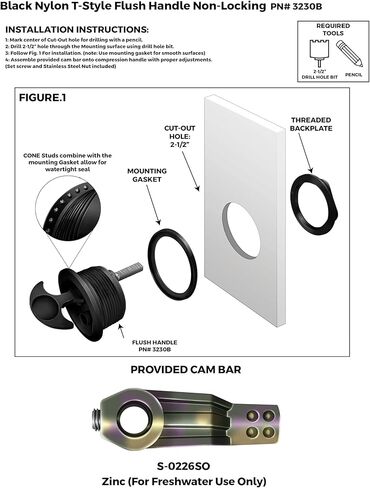 Whitecap 3230BC Nylon Non-Locking T-Handle - Black 4H x 6L x 4W in Kuwait