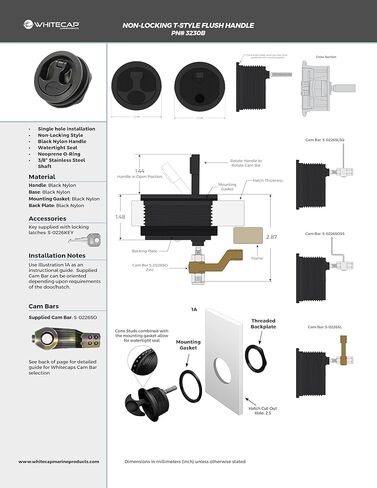 Whitecap 3230BC Nylon Non-Locking T-Handle - Black 4H x 6L x 4W in Kuwait
