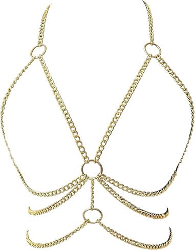 Simple Metal Chunky Bra Body Chain Jewelry Sexy Crossover Harness Chest Chain Summer Beach Bikini Multi-layered Waist Chain Body Jewelry for Women in Saudi Arabia