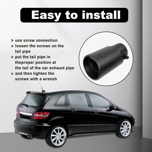 Universa Stainless Steel Car Exhaust Tip, 1.5" - 2.25" Inlet Exhaust Tips, Adjustable Car Decoration Chrome-Plated Finish Exhaust Tailpipe Tip, 3.3" Outlet, 5.4" Long (Black #Straight) in Saudi Arabia