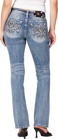 Miss Me Women's Tribal Fleur de Lis Embellished Pockets Mid-Rise Bootcut Jeans in Saudi Arabia
