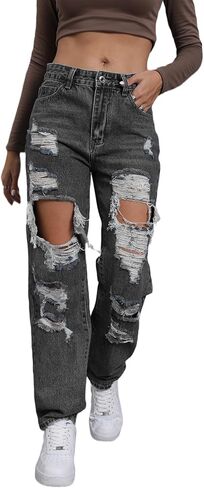 Ripped Jeans Womens Distressed high Waisted Jeans for Women Trendy Wide Straight Leg Y2k Pants Women’s Jeans in Saudi Arabia