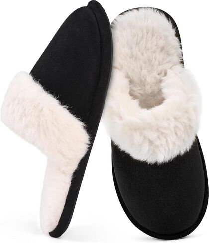 Rosoz Womens Fuzzy Slippers- Comfy Warm Winter Slipper for Women with Plush Fleece Lining- Indoor House Slippers Thin Sole in Saudi Arabia