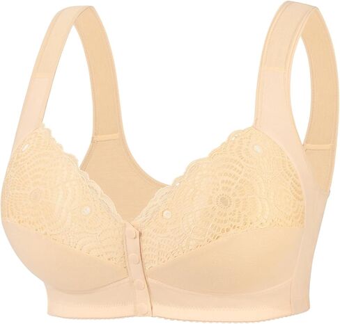 Front Closure Bra for Women, Full Coverage Wireless Padded Bra with Lace Detail, Plus Size Support Bra for Seniors in Saudi Arabia